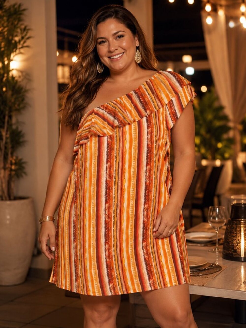 Savanna Jane One Shoulder Striped Mini Shift Dress Plus
